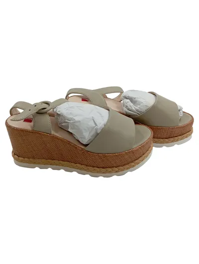 Högl Damen Sandalen Leder Schnalle Beige Gr. 35,5 Freizeit Absatz 7cm