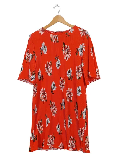 MANGO Basics Sommerkleid Plissee Blumenmuster Rot Damen Gr. M