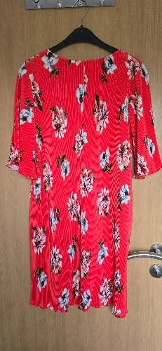 MANGO Basics Sommerkleid Plissee Blumenmuster Rot Damen Gr. M 2