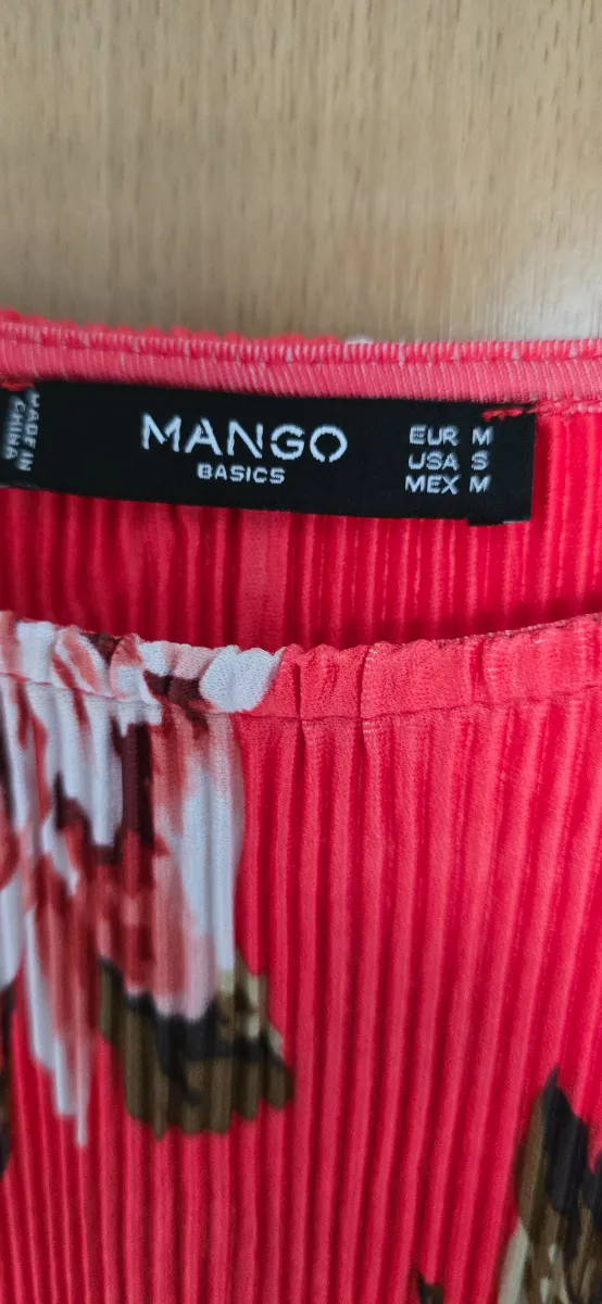MANGO Basics Sommerkleid Plissee Blumenmuster Rot Damen Gr. M 3