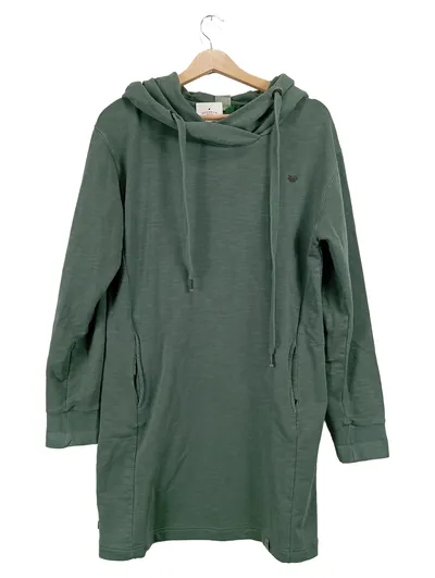 Khujo Kapuzenpullover Kleid Damen L Grün Meliert Baumwolle Freizeit Sweatkleid