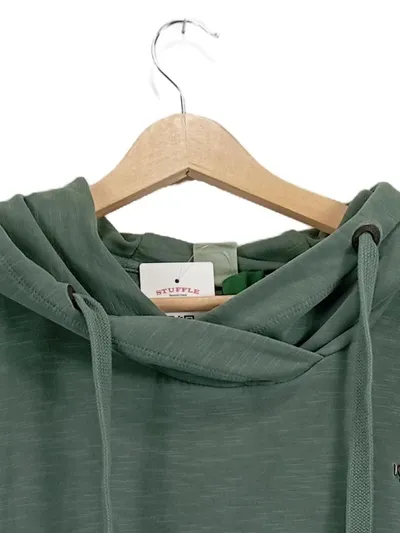 Khujo Kapuzenpullover Kleid Damen L Grün Meliert Baumwolle Freizeit Sweatkleid