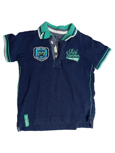 Palomino Kinder Poloshirt Kurzarm Gr. 104 Blau Schriftzug Stickerei Freizeit