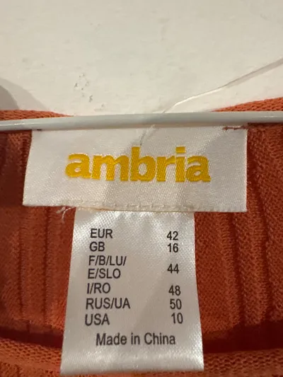 Ambria Damen Pullover Gr. 42/XL Orange Rippstrick 3/4-Arm Viskose