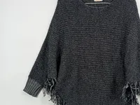Abbino Damen Poncho Gr. M Grau Meliert Fransen Strick Casual 3
