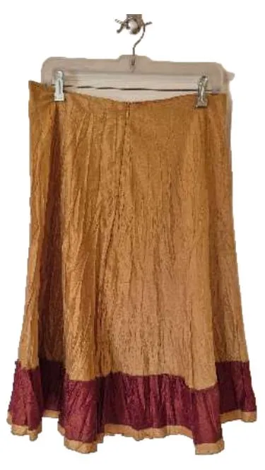 MAURICE ABOT Damen Seidenrock Faltenrock Gr. 44 Beige Bordeaux Elegant