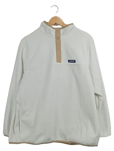 LANDS' END Fleecepullover Damen Gr. 50/L Weiß Knopfleiste Casual