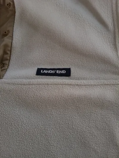 LANDS' END Fleecepullover Damen Gr. 50/L Weiß Knopfleiste Casual