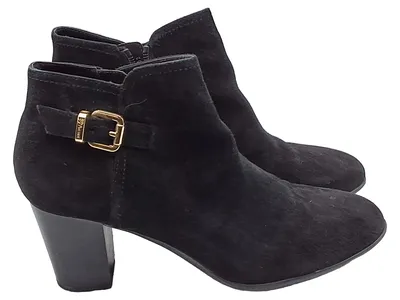 5th Avenue Damen Stiefeletten Schwarz Leder Gr. 41 Blockabsatz Schnalle