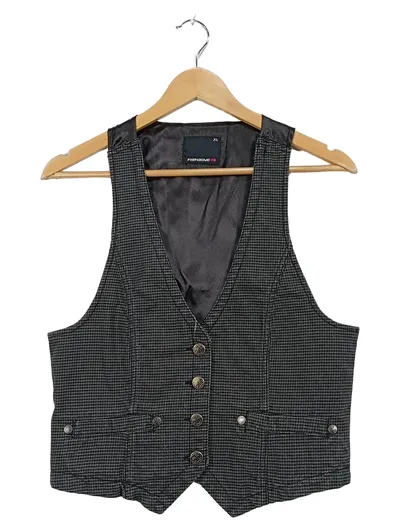 Fishbone Damen Weste Gr. XL/42 Grau Kariert Klassisch Baumwolle