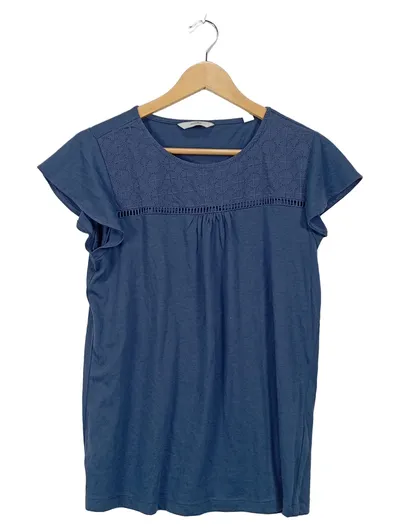 Tchibo Damen T-Shirt Blau Lochstickerei Gr. 36/38 S Feminin Kurzarm
