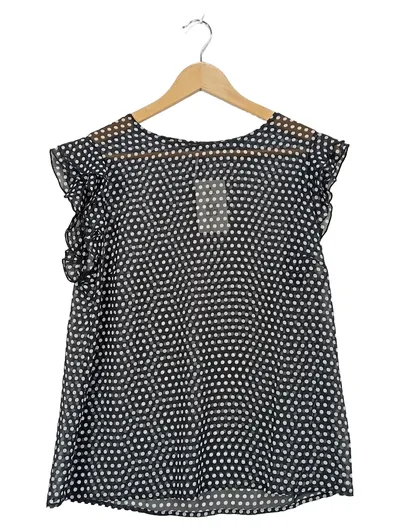 Terranova Damen Bluse Gr. L Polka Dots Rüschenärmel Schwarz Weiß