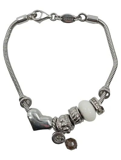 Fossil Damen Armband Silber Herz Perlen Strass 19cm