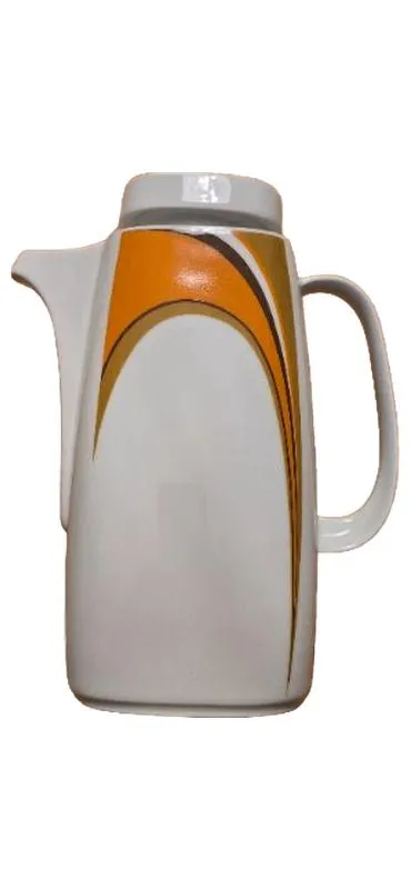 Schirnding Bavaria Kaffeekanne Porzellan Retro Design Orange Weiß 70er