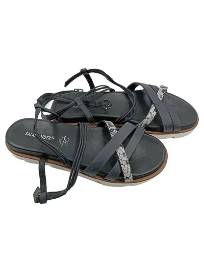 Salamander Damen Sandalen Gr. 40 Schwarz Leder Riemchen Schlangenmuster
