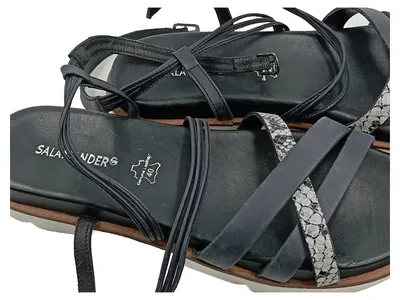 Salamander Damen Sandalen Gr. 40 Schwarz Leder Riemchen Schlangenmuster