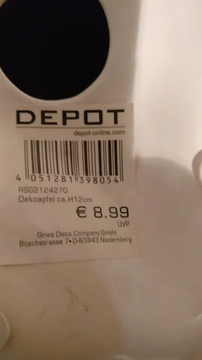Depot RSG2124270 Dekofigur Apfel Keramik Weiß 12cm Minimalistisch