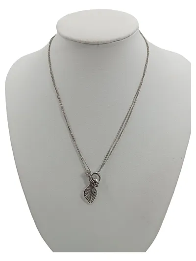 Fossil Damen Halskette Blatt Anhänger Silber 48cm Metall Minimalistisch