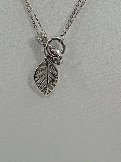 Fossil Damen Halskette Blatt Anhänger Silber 48cm Metall Minimalistisch