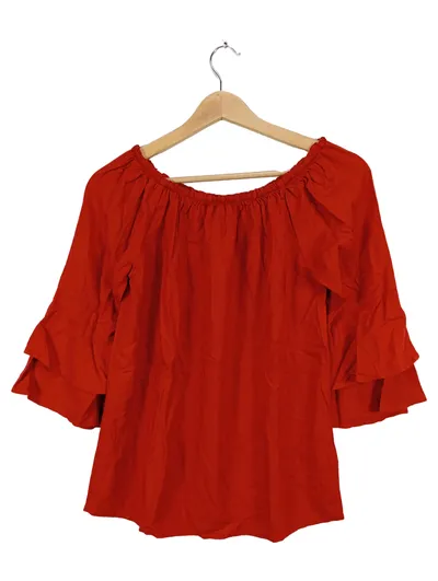 Lascana Damen Bluse 3/4 Arm Rüschen Rot Gr. 34 XS Viskose Freizeit