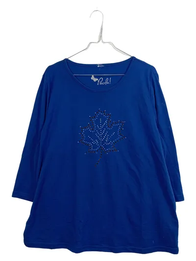 Paola Damen Langarmshirt 3/4 Arm Blau Blatt Strass Gr. 46 3XL