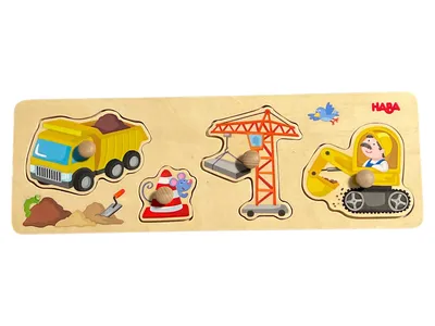 HABA Steckpuzzle Holz 4 Teile Baustelle Fahrzeuge Kleinkind Lernspielzeug