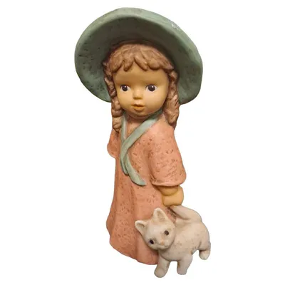 Goebel Nina Marco Figur Mädchen mit Hut und Kätzchen Porzellan 15cm