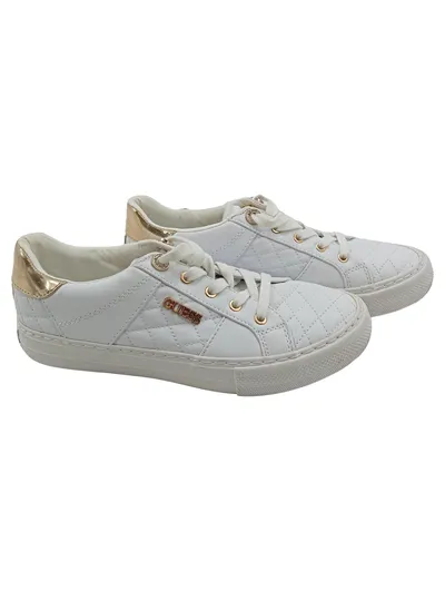 GUESS Damen Sneaker Low Weiß Gold Gesteppt Gr. 38 Leder-Optik