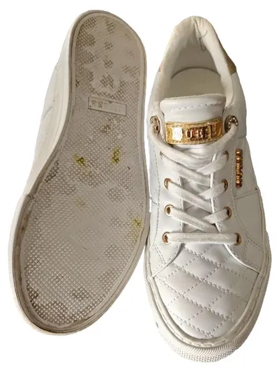 GUESS Damen Sneaker Low Weiß Gold Gesteppt Gr. 38 Leder-Optik