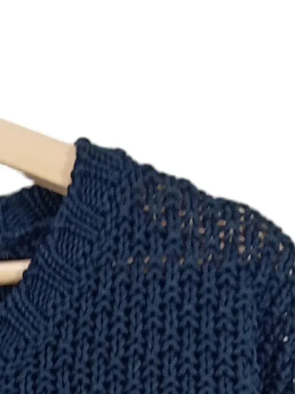 EDCO Damen Pullover Strickmuster Lochmuster Blau Gr. S Baumwolle 3