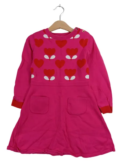 Jacadi Mädchen Strickkleid Gr. 116 Pink Herz Blumen Langarm Baumwolle