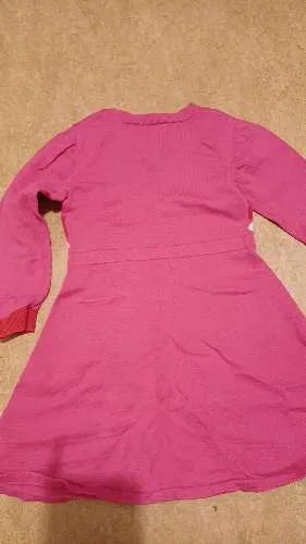 Jacadi Mädchen Strickkleid Gr. 116 Pink Herz Blumen Langarm Baumwolle