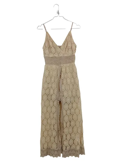 Cupshe Damen Spitzenkleid Boho Maxikleid Beige Gr. S Häkel Sommerkleid