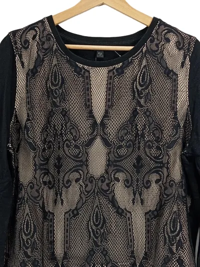 GUESS Damen Langarmshirt Elegant Spitze Floral Schwarz Gr. 38 M