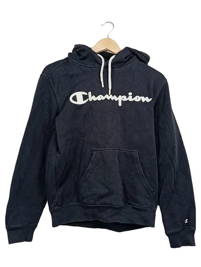 Champion Damen Kapuzenpullover Hoodie S Blau Logo Print Baumwolle Freizeit