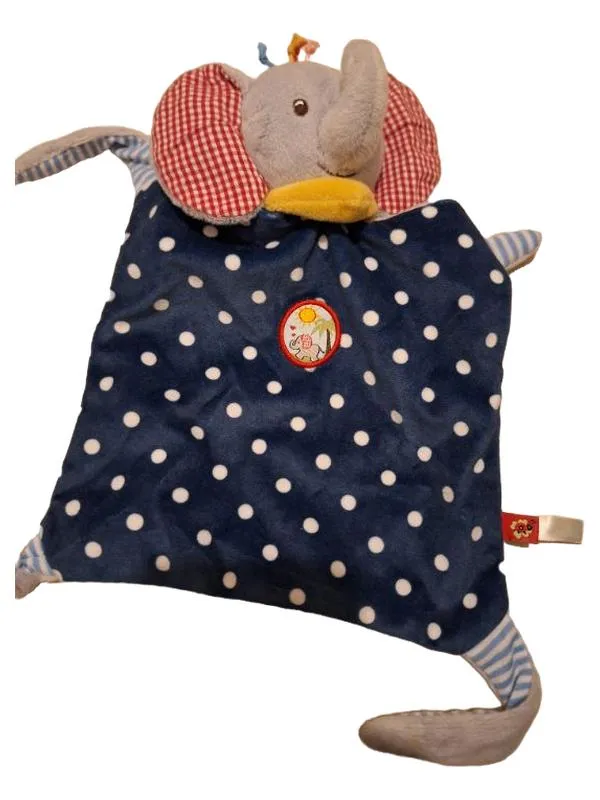 BabyGlück Elefant Greifling Stoff Kuscheltuch Gepunktet Blau 19x24 cm 1