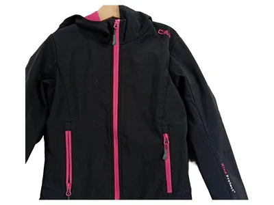 CMP Mädchen Softshelljacke Gr. 128 Schwarz Outdoor Kapuze Winddicht