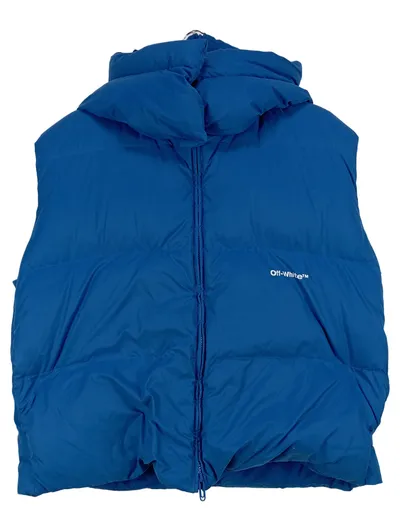 Off-White Steppweste Herren Logo Print Blau L Polyester Freizeit