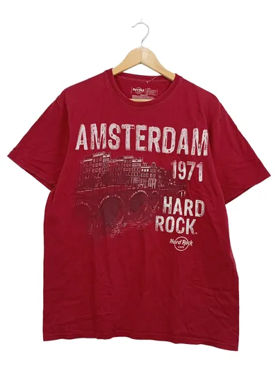 Hard Rock Cafe Amsterdam T-Shirt Herren Gr. XL Rot 1971 Baumwolle