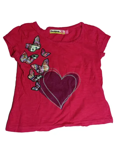 Desigual Kinder T-Shirt Gr. 104 Pink Tiermotive Applikationen Baumwolle Freizeit