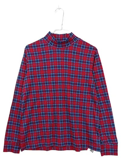 Lands' End Damen Langarmshirt Rollkragen Kariert Rot Baumwolle Gr. S