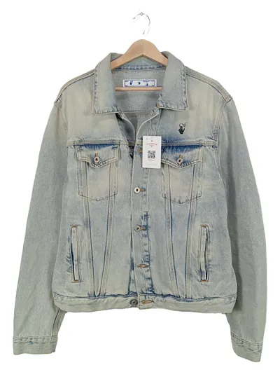 Off-White Jeansjacke Herren Blau XL Streetwear Baumwolle Logo Print Freizeit