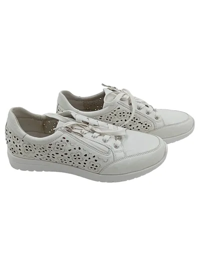 Caprice Damen Sneaker Low Leder Weiß Gr. 40 Lochmuster Reißverschluss