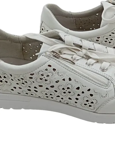 Caprice Damen Sneaker Low Leder Weiß Gr. 40 Lochmuster Reißverschluss