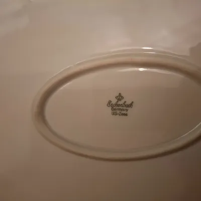 Eschenbach Servierplatte Oval Porzellan Goldrand Weiß 38cm US-Zone Vintage
