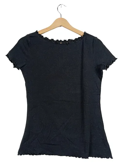 Anna Field Damen T-Shirt Gr. M Schwarz Rippstrick Rüschen Feminin