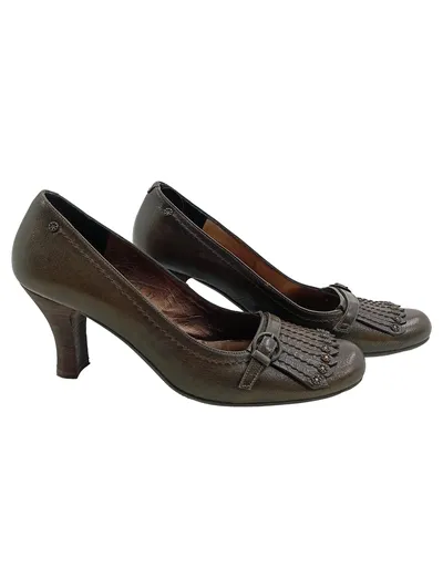 Evita Damen Pumps Leder Gr. 37 Braun Fransen Absatzschuhe Klassisch