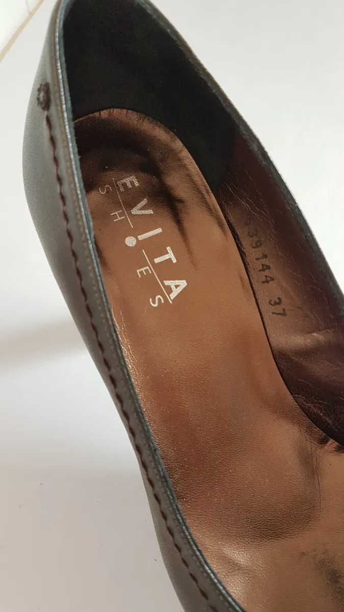 Evita Damen Pumps Leder Gr. 37 Braun Fransen Absatzschuhe Klassisch 2