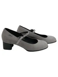 Camper Damen Mary Jane Pumps Grau Leder Gr. 38 Blockabsatz Riemchen 1