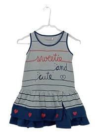 Bóboli Sommerkleid Mädchen Baumwolle Gr. 116 Grau Rüschen Applikation 1